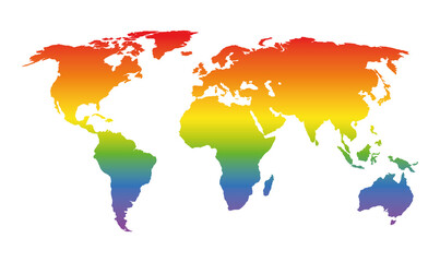 Fototapeta na wymiar rainbow colored world map on white background 