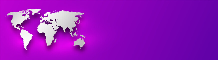 silver world map on violet background	
