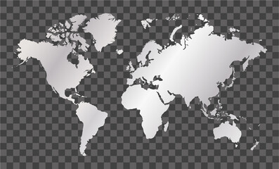 silver world map on transparent background	