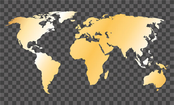 gold world map on transparent background	