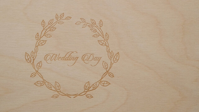 Fototapeta words Wedding day on wooden background. Wedding decorating. inscription on wood background