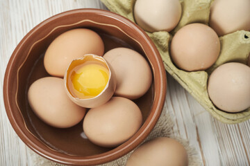 Bowl of raw chicken eggs