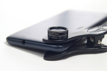 Photo Additional Lens Macro and Wide attached to Smartphone, for super wide photography at white...