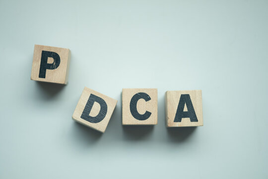Alphabet letter block in word PDCA (business abbreviation of plan do check act)