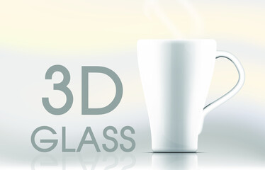 White 3D Glass Ceramic Cup Virtual Vector.