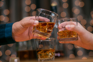 Celebrate whiskey on a friendly party in restaurant