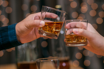 Celebrate whiskey on a friendly party in restaurant