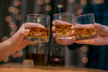 Celebrate whiskey on a friendly party in  restaurant