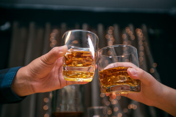 Celebrate whiskey on a friendly party in restaurant