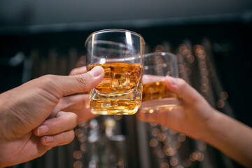 Celebrate whiskey on a friendly party in restaurant