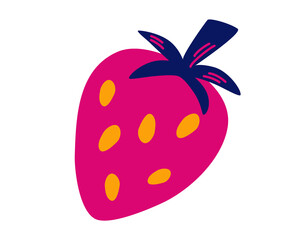 Cartoon bright natural strawberries. Fresh farm organic berry. Healthy food. Perfect for magazine, book, poster, menu cover, web pages. Vector illustration in  flat style isolated on white background