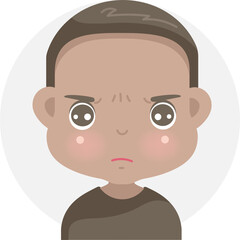 hate kid. negative emotions set of african little boy face. child expressing anger angry and frown.