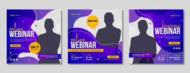 Online webinar social media post template design. Corporate conference, workshop, seminar, meet up, business meeting, event and training marketing flyer or banner cover with abstract background.    