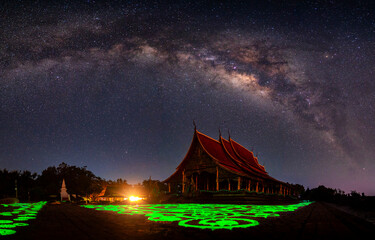 Panorama Amazing Temple Sirindhorn Wararam Phuproud in Ubon Ratchathani Province at night...