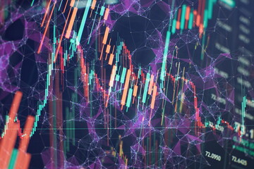 New modern computer and business strategy as concept. Financial diagram with candlestick chart used in market analysis for variation report of share price