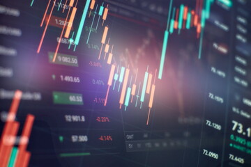 New modern computer and business strategy as concept. Financial diagram with candlestick chart used...