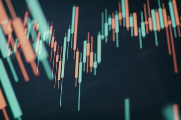 New modern computer and business strategy as concept. Financial diagram with candlestick chart used in market analysis for variation report of share price