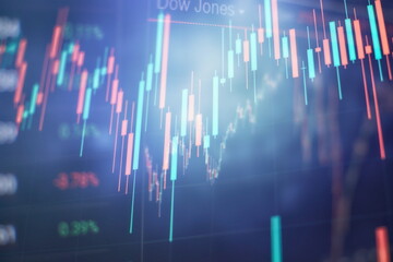 New modern computer and business strategy as concept. Financial diagram with candlestick chart used in market analysis for variation report of share price