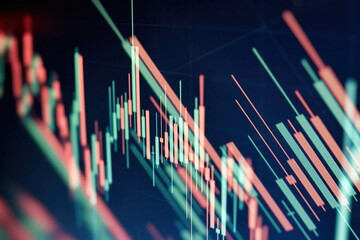 New modern computer and business strategy as concept. Financial diagram with candlestick chart used in market analysis for variation report of share price
