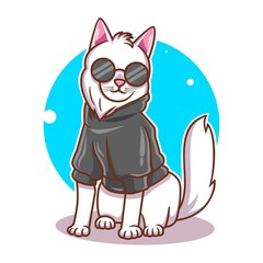 cute cat cartoon in stylish outfits vector illustration
