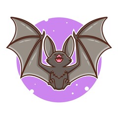 cute black bat cartoon flying vector illustration