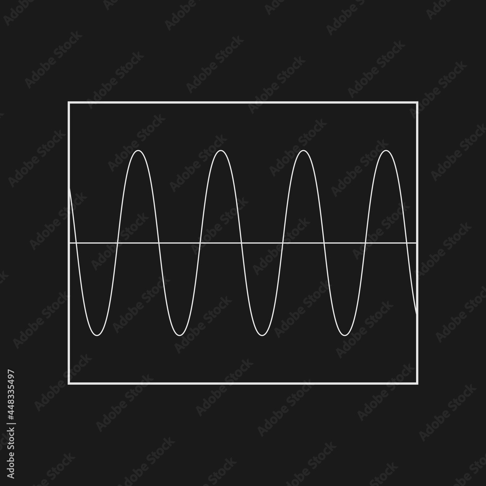 Poster retrofuturistic sinusoid signal in the rectangle frame. cyber retro design element. sinusoid in cybe