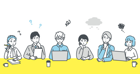 会議中に悩むビジネスパーソンのイラスト素材