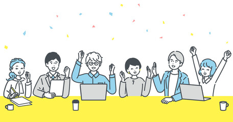 Fototapeta premium 会議中に大喜びをするビジネスパーソンのイラスト素材