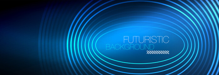 Dark abstract background with glowing neon circles. Trendy layout template for business or technology presentation, internet poster or web brochure cover, wallpaper