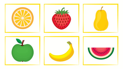 Set of fruits icons, flat design, isolated, vector template. 