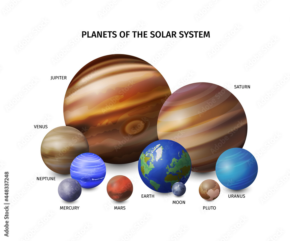 Poster Realistic Space Planets Colored Concept