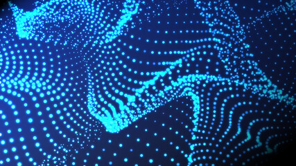 Futuristic wave with many dots. Abstract motion background of colored dots. Technology or science. 3d