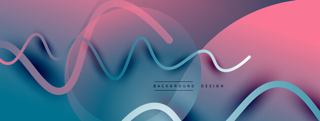 Abstract gradient background with wave line with shadow effect. Geometric composition. 3D shadow effects and fluid gradients