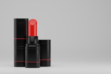 Obraz premium 3D lipsticks isolate on white background. 3d rendering of cosmetic. Realistic makeup and beauty 3d illustration.