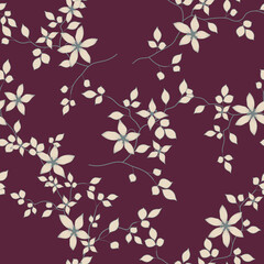 seamless pattern of flowers, branches and leaves