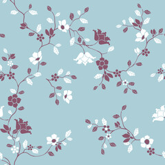 seamless pattern of flowers, branches and leaves