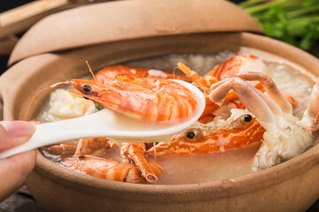 Lobster Seafood congee in casserole