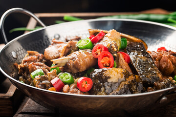 Delicious Chinese cuisine, soft shelled turtle stewed with chicken pot