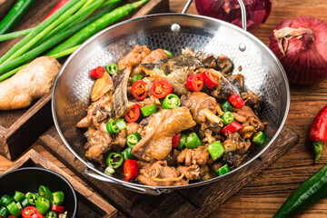 Delicious Chinese cuisine, soft shelled turtle stewed with chicken pot