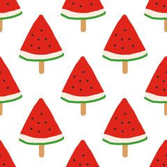watermelon slices on a stick vector seamless pattern. hand drawn. illustration for wallpaper, wrapping paper, textile, background. red juicy summer fruit. doodle