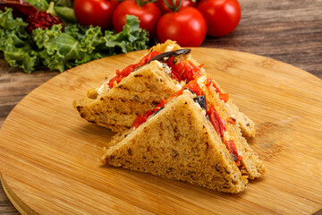 Club sandwich with eggplant and cheese