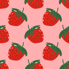 strawberry vector seamless pattern. hand drawn. illustration for wallpaper, wrapping paper, textile, background. red juicy summer fruit. berry texture doodle