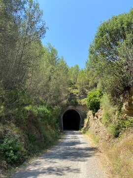 Entrance  tunnel on an old railway line known as Ojos Negros, nowadays converted into a greenway for cyclists and hikers that connects Teruel and Valencia