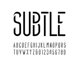Subtle alphabet font. Thin letters and numbers for your logo or emblem. Stock vector typescript for typography design.
