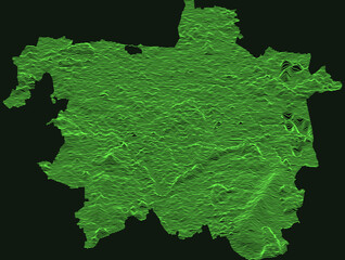 Topographic military radar tactical map of Hanover, Germany with emerald green contour lines on dark green background