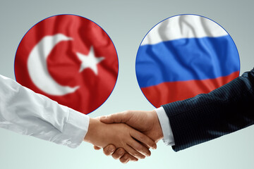 Turkey and Russia flag. The concept of cooperation, partnership of states, friendship of peoples