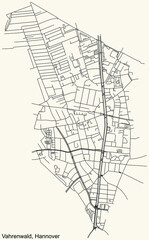 Black simple detailed street roads map on vintage beige background of the quarter Vahrenwald borough district of Hanover, Germany