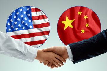America and China flag. The concept of cooperation, partnership of states, friendship of peoples.