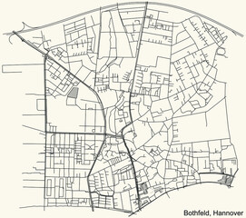 Fototapeta na wymiar Black simple detailed street roads map on vintage beige background of the quarter Bothfeld borough district of Hanover, Germany