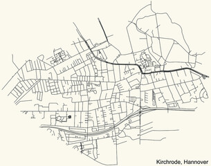 Fototapeta premium Black simple detailed street roads map on vintage beige background of the quarter Kirchrode borough district of Hanover, Germany